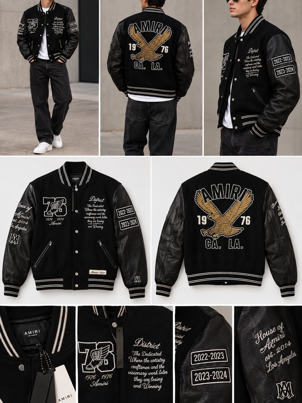 AMIRI Black and Gold Embroidered Varsity Jacket